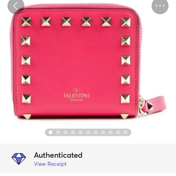 Valentino Rockstud hot pink mini leather zip wallet